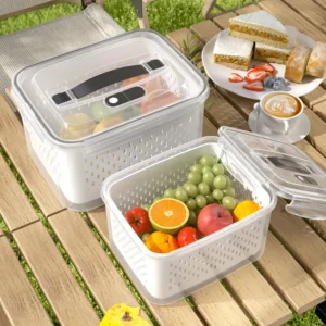 5 Pack Fruit Storage Containers For Fridge, Food Storage Containers With Lids And Removable Colanders For Keeping Fruits Vegetables Berry Meat Fresh Longer